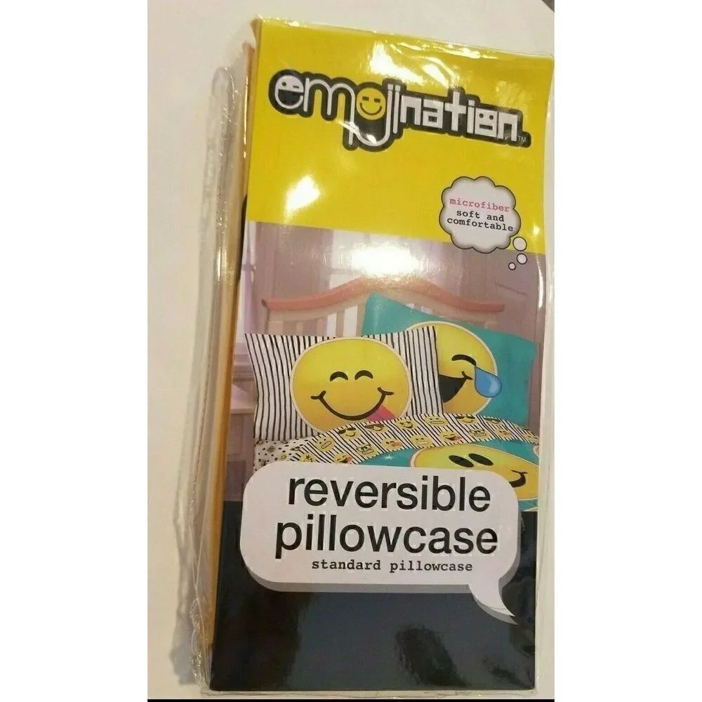 Emojination Yellow Multicolor Reversible Microfiber Pillow Case Smiley Face